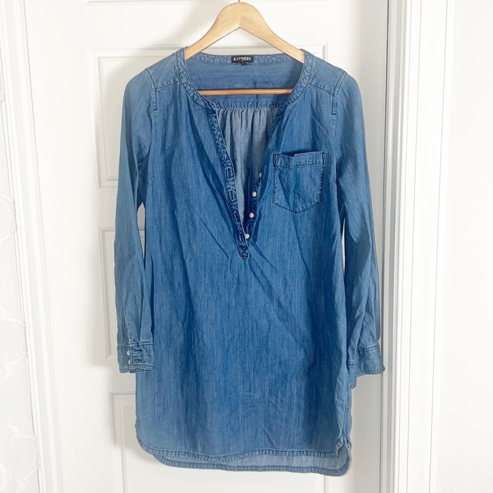 Express Denim Light Blue Button-Up Dress Small